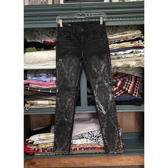 True Religion Denim - TRUE RELIGION JEANS HALLE SUPER SKINNY BLACK VENOM IRIDESCENT SIZE 24‎